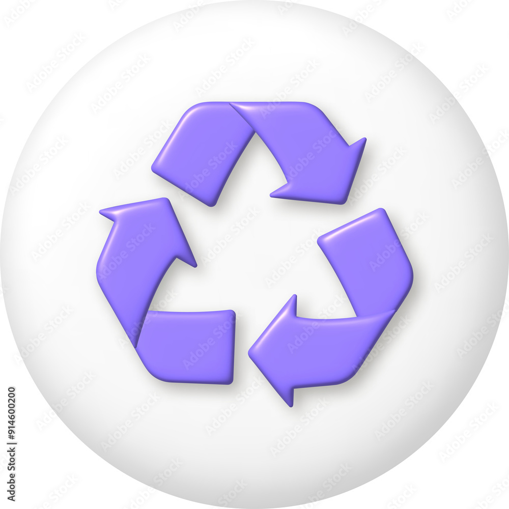 3d icon. Purple arrow recycle on white button. PNG illustration. 3d icon. Purple arrow recycle on white button. PNG illustration.