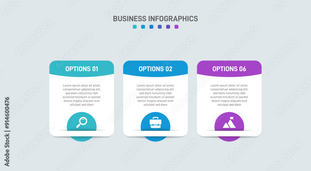 Obraz premium Horizontal progress bar featuring 3 arrow-shaped elements, symbolizing three six stages of business strategy and progression. Clean timeline infographic design template. Vector for presentation