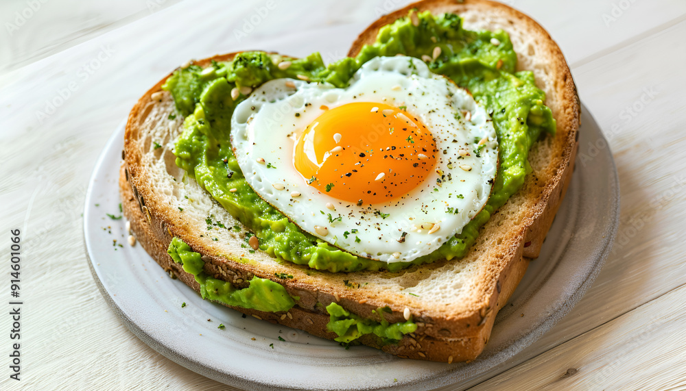 Sandwich with avocado paste and egg in the shape of heart Sandwich with avocado paste and egg in the shape of heart