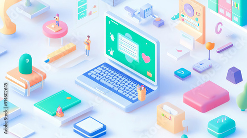 Wallpaper Mural An illustration of a 3D educational platform with interactive lessons and virtual classrooms, representing the future of learning Torontodigital.ca