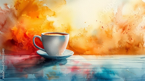 Artistic coffee cup with watercolor splash - generative ai