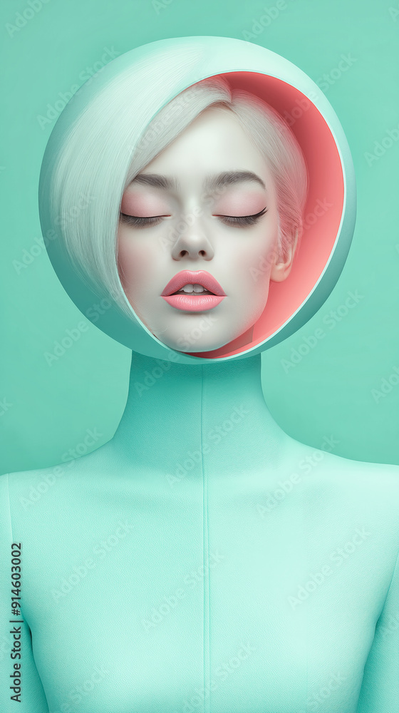 Fashionable woman in futuristic clothes and helmet, Fashionable woman in futuristic clothes and helmet,