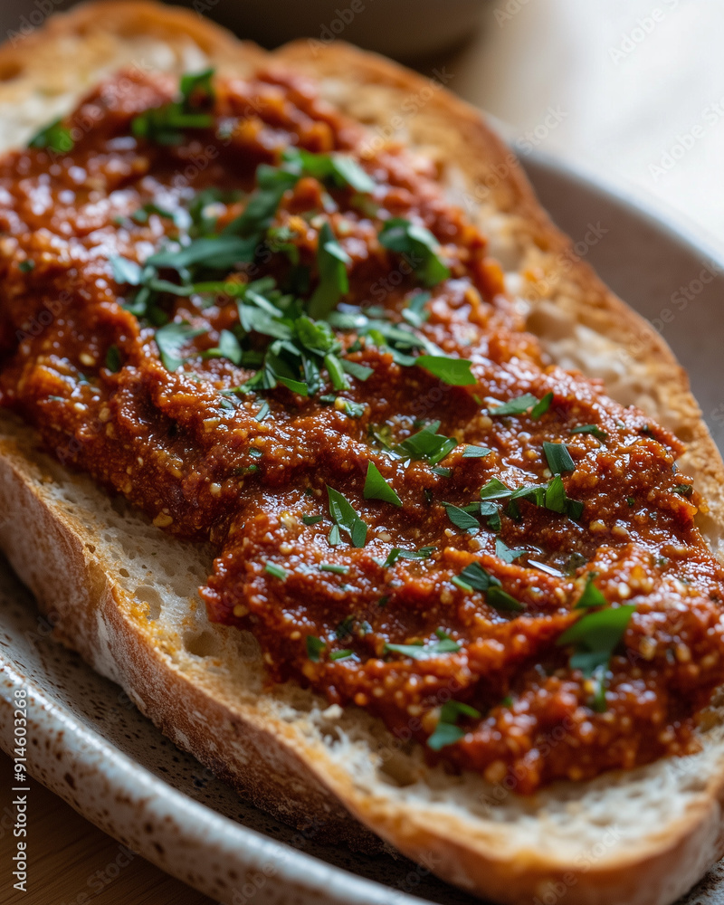 A close-up of a rich, spicy nduja spread on crusty bread A close-up of a rich, spicy nduja spread on crusty bread