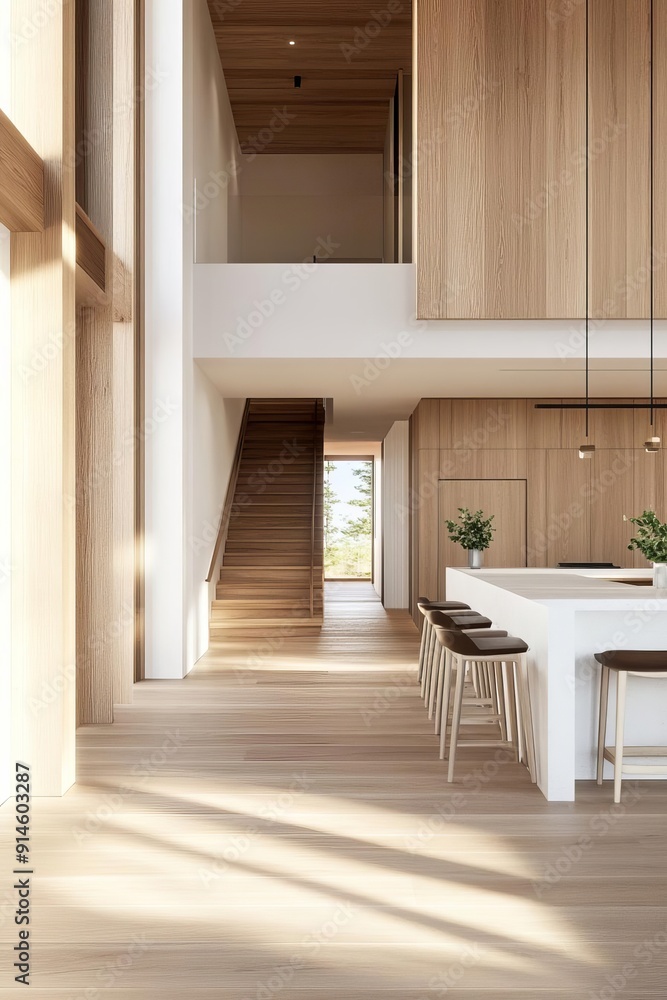 Fototapeta premium A realistic 3D photo of a home interior with detailed textures and lighting, capturing the essence of modern design