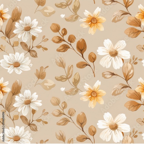 Wallpaper Mural A hand drawn watercolor illustration of hens, ducks, and eggs on a seamless rural pattern. Torontodigital.ca