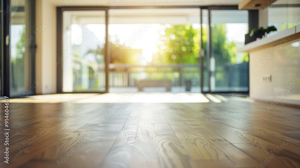 Unfurnished new apartment with wooden floor, blurry image Unfurnished new apartment with wooden floor, blurry image