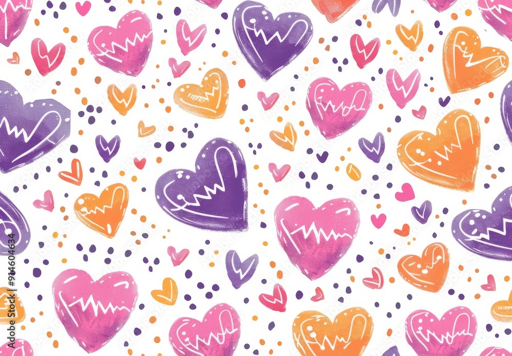 Fototapeta premium Cartoon hearts seamless pattern for wrapping, fabrics, gift boxes, and kids clothes