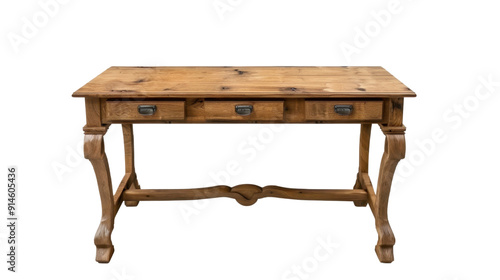 Old antique wooden writing desk on transparent background 