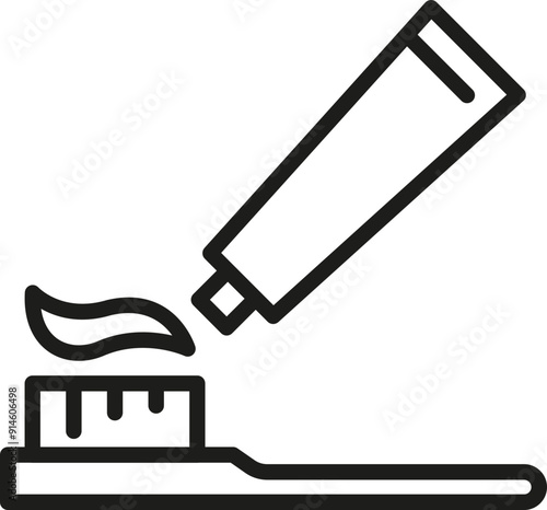 Toothbrush and toothpaste icon. Hygiene symbol. Linear style.