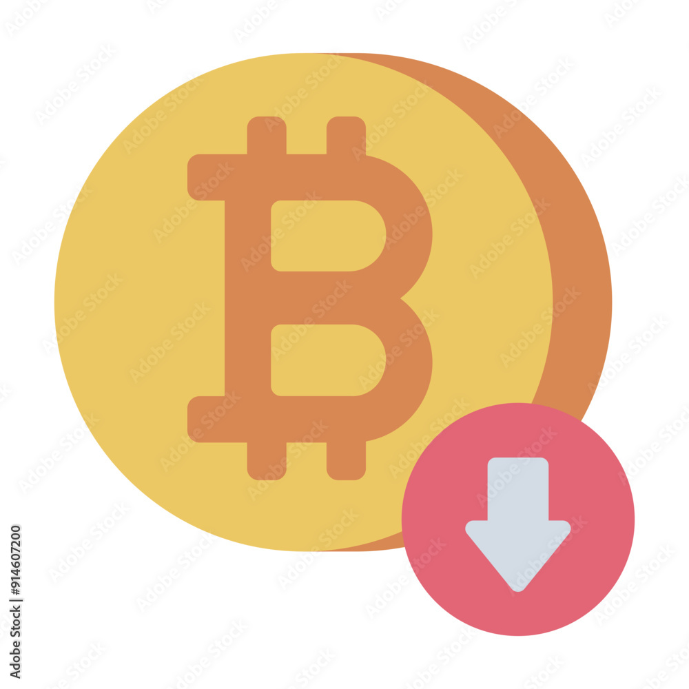 Decrease value of bitcoin with a down arrow. Decrease value of bitcoin with a down arrow.