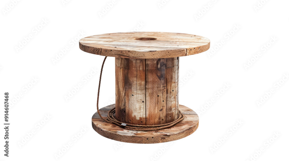 Wooden table cable spool on transparent background Wooden table cable spool on transparent background