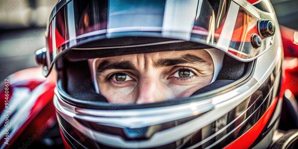 eyes of a male racing driver in a helmet, close-up eyes of a male racing driver in a helmet, close-up