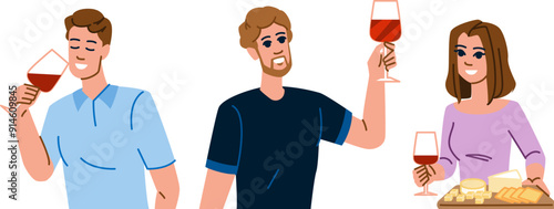 drink wine tasting vector. party taste, food dinner, red event drink wine tasting character. people flat cartoon illustration