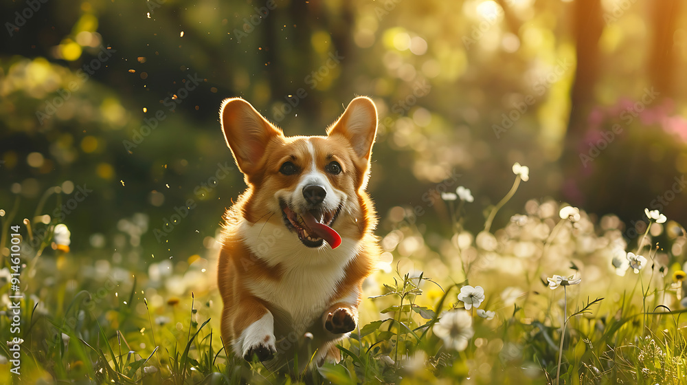 a joyful Pembroke Welsh Corgi running through a grassy field. The dog looks energetic and happy, with its tongue out, as it heads towards the camera a joyful Pembroke Welsh Corgi running through a grassy field. The dog looks energetic and happy, with its tongue out, as it heads towards the camera