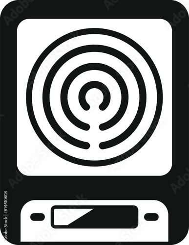 This simple black and white icon represents an induction cooker, a kitchen appliance that uses electromagnetic heating to cook food