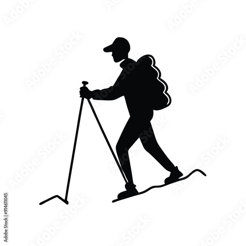 a hiker hiking on a mountain. vector illustration 