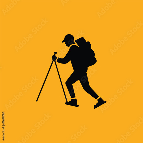a hiker hiking on a mountain. vector illustration 