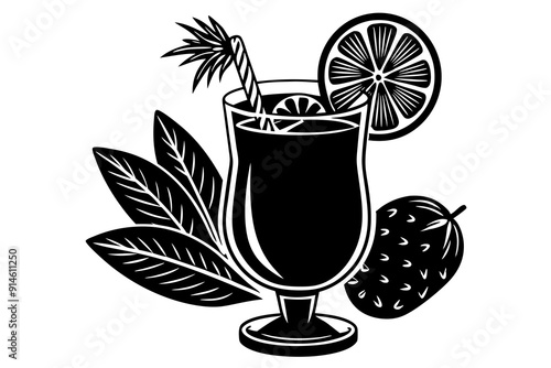 Mocktail silhouette linocut vector art illustration photo