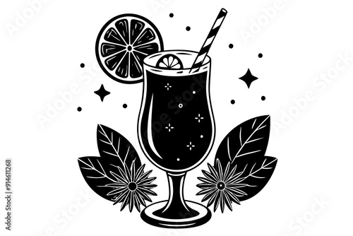 Mocktail silhouette linocut vector art illustration photo