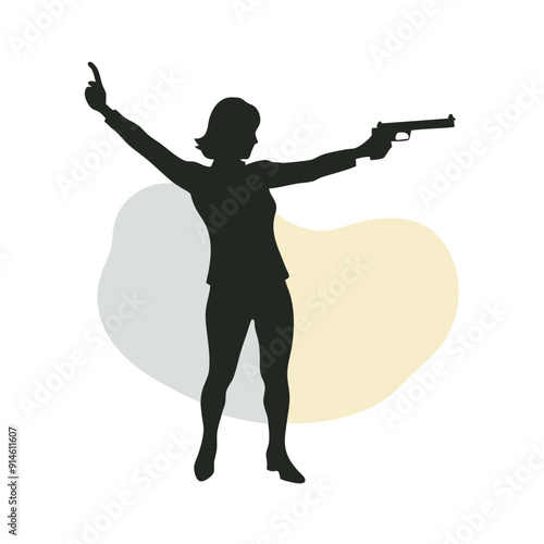 a woman standing with a gun, vector art illustration