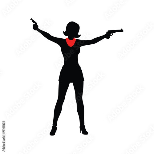 a woman standing with a gun, vector art illustration