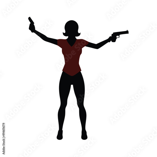 a woman standing with a gun, vector art illustration