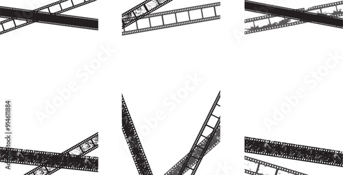 retro grain film strips borders vertical template for social networks on isolated transparent background