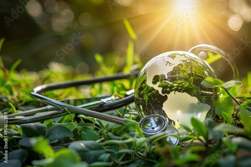 Wallpaper Mural Stethoscope and globe surrounded by foliage, environmental health Torontodigital.ca