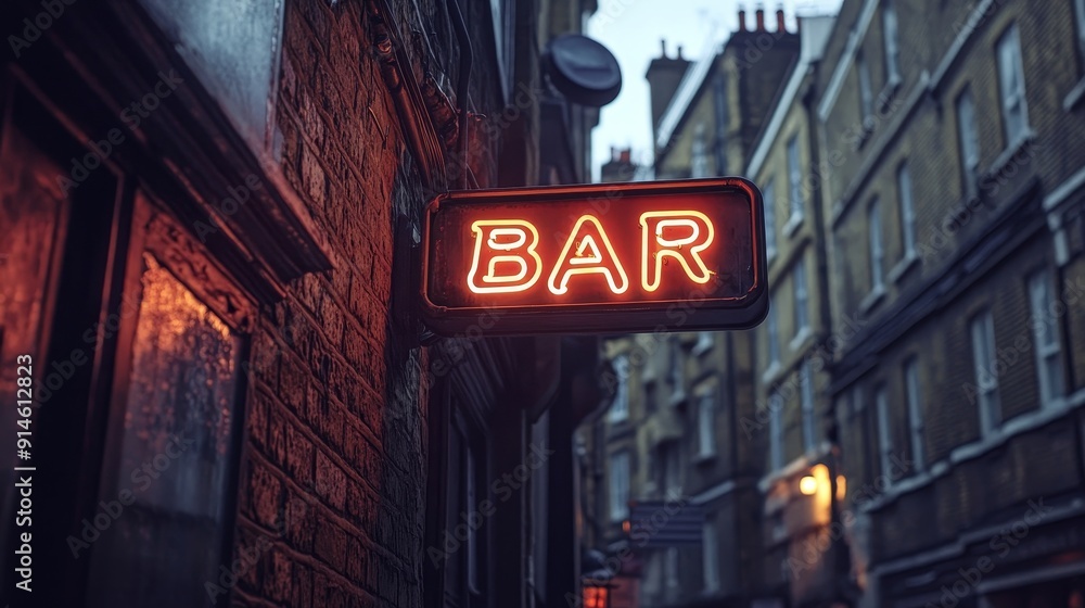 Obraz premium 3d animation of a neon bar sign on a dark city street