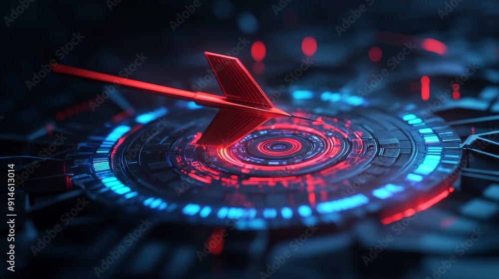 3d animation of an arrow hitting the center of a target with focus effect 3d animation of an arrow hitting the center of a target with focus effect