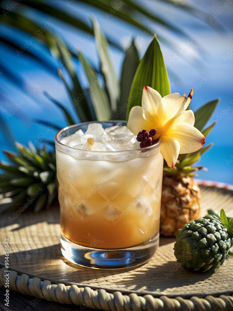 Refreshing Tropical Cocktail with Lime Garnish Refreshing Tropical Cocktail with Lime Garnish