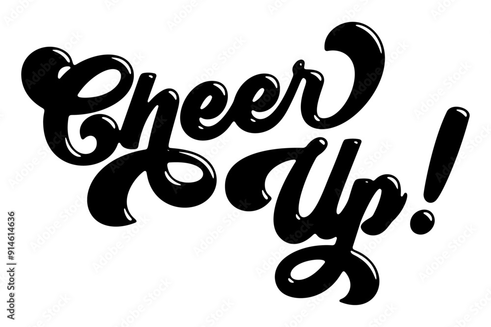 Words ‘Cheer Up!’ written in stylized retro bubble script lettering Words ‘Cheer Up!’ written in stylized retro bubble script lettering