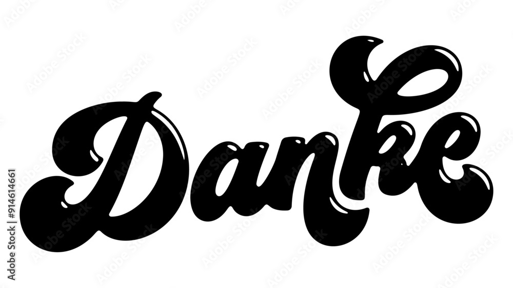 German word ‘Danke’ (Thank You) written in stylized retro bubble script lettering German word ‘Danke’ (Thank You) written in stylized retro bubble script lettering