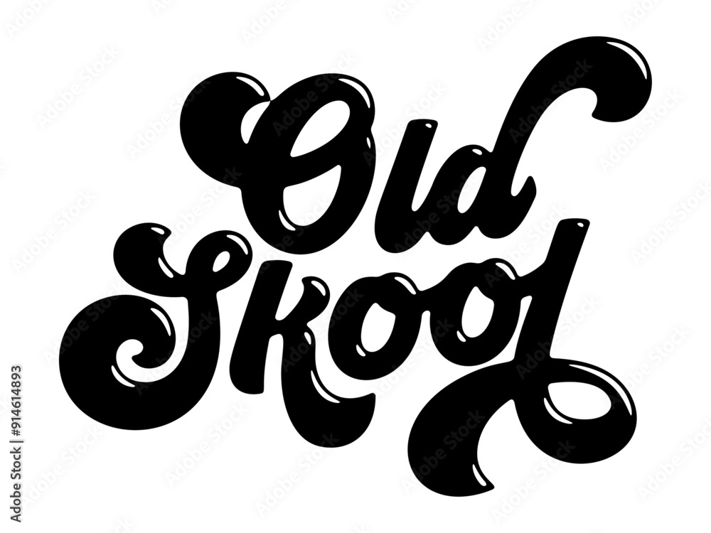 Words ‘Old Skool’ written in stylized retro bubble script lettering Words ‘Old Skool’ written in stylized retro bubble script lettering