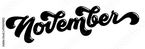 Word ‘November’ written in stylized retro bubble script lettering