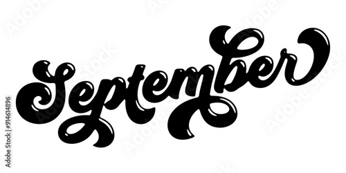 Word ‘September’ written in stylized retro bubble script lettering