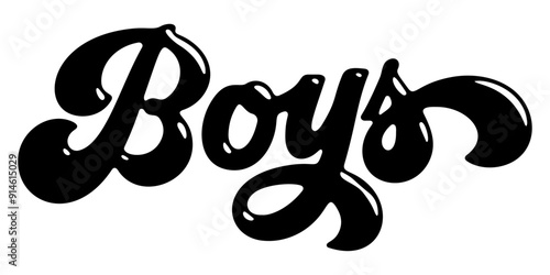 Word ‘Boys’ written in stylized retro bubble script lettering