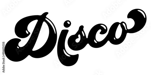 Word ‘Disco’ written in stylized retro bubble script lettering