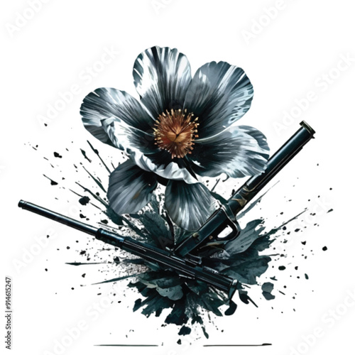 Stop war and No violence concept as a broken weapon with flowers a symbol for peace and love