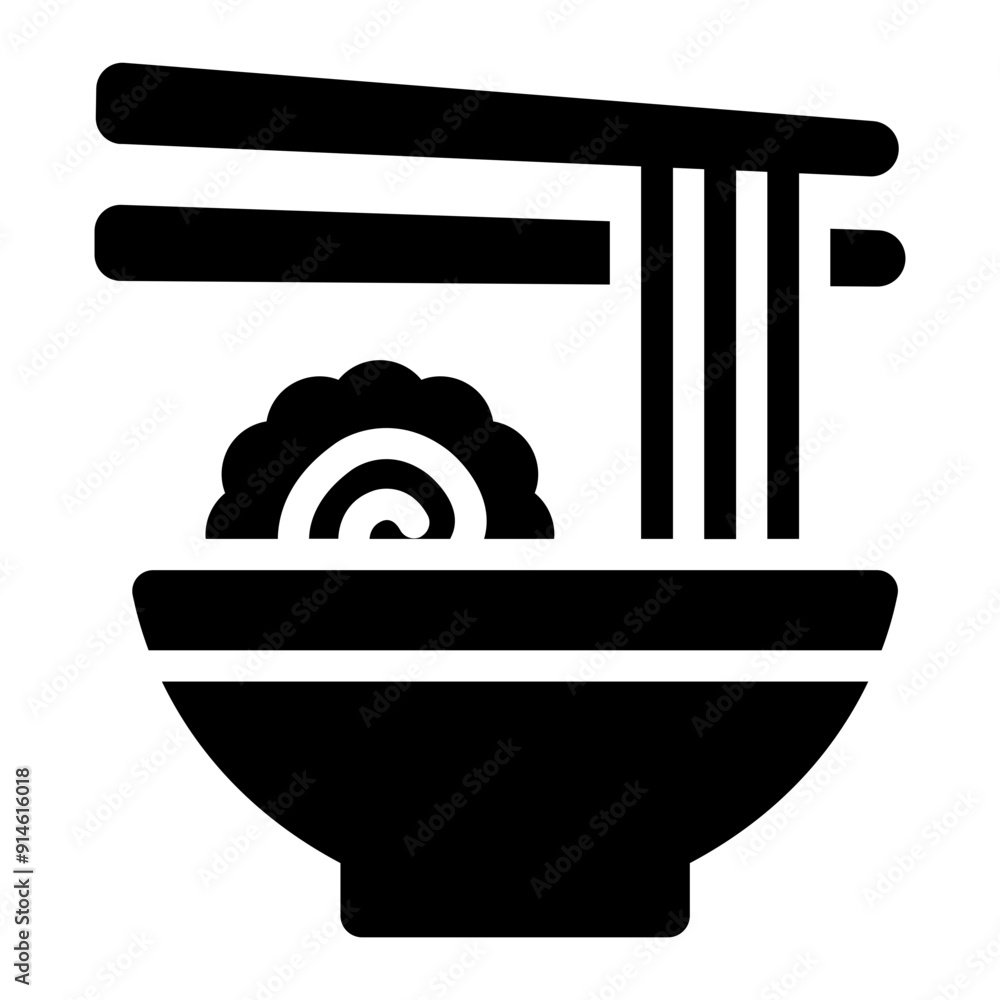 Icon of a ramen bowl with noodles, broth, and chopsticks. Icon of a ramen bowl with noodles, broth, and chopsticks.