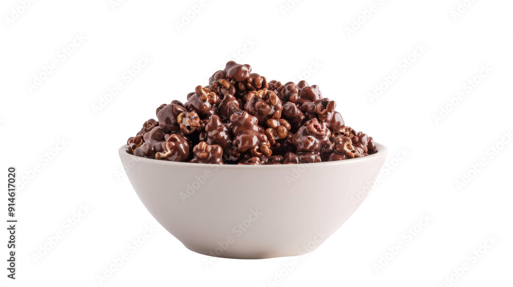 Chocolate popcorn in bowl on transparent background Chocolate popcorn in bowl on transparent background