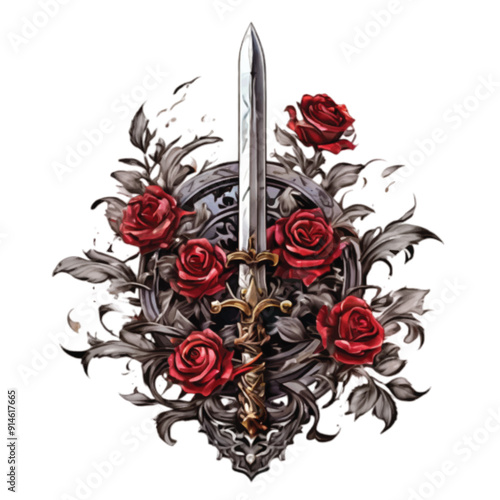 Stop war and No violence concept as a sword weapon with red roses flowers a symbol for peace and hope