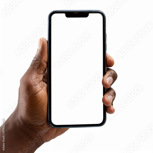 An African American man holding a cell phone with a cut out