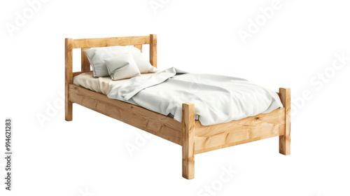 Children wooden bed on transparent background