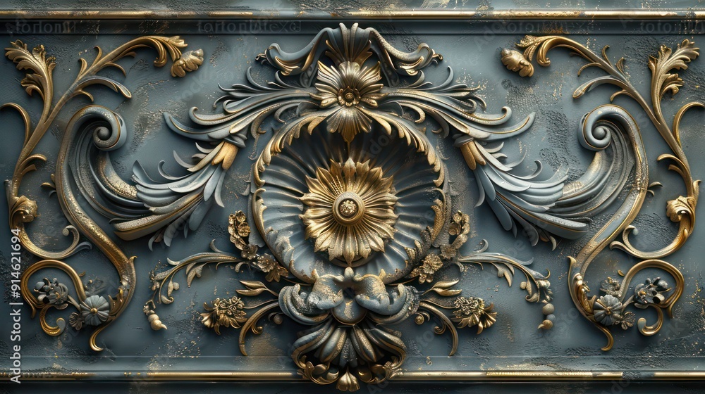 3D relief wallpaper with ornate baroque patterns, intricate scrollwork and gold accents. wall art, oil painting 3D relief wallpaper with ornate baroque patterns, intricate scrollwork and gold accents. wall art, oil painting