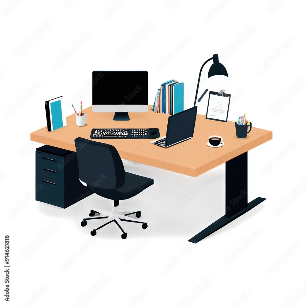 Fototapeta premium Modern office desk setup with computer and books