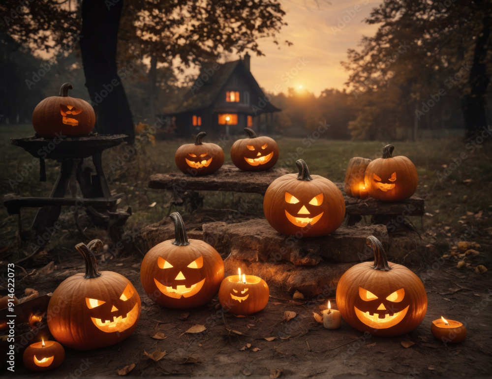 glow pumpkins, Halloween full moon. glow pumpkins, Halloween full moon.