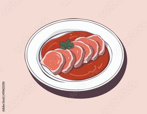 Sliced veal with sauce 
