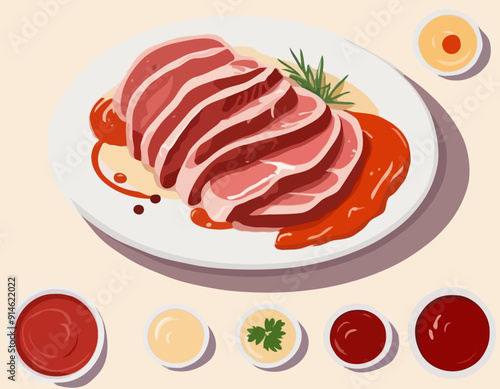 Sliced veal with sauce 
