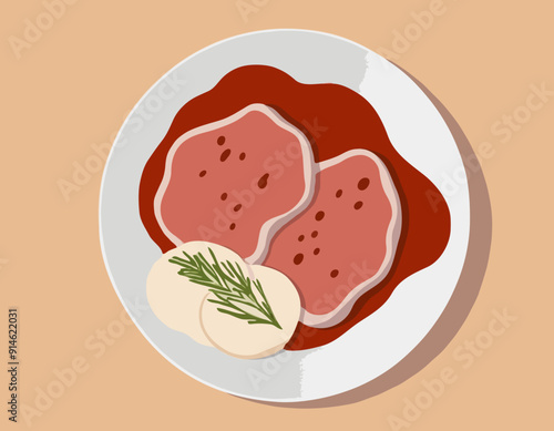 Sliced veal with sauce 

